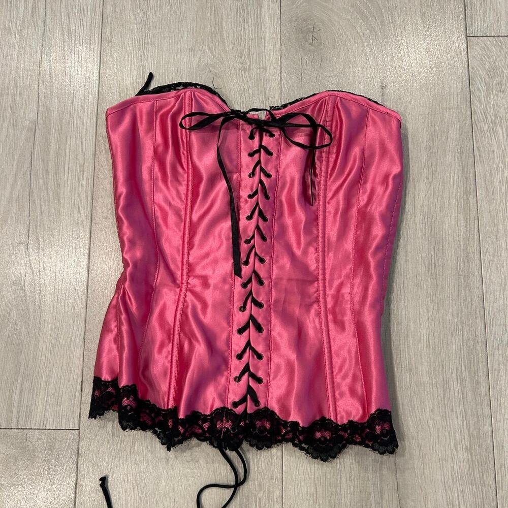 Fredericks Of Hollywood pink and black corset top. Size 36
